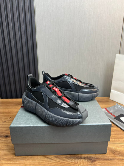 PR patent leather and mesh lace-up sneakers 0724111901