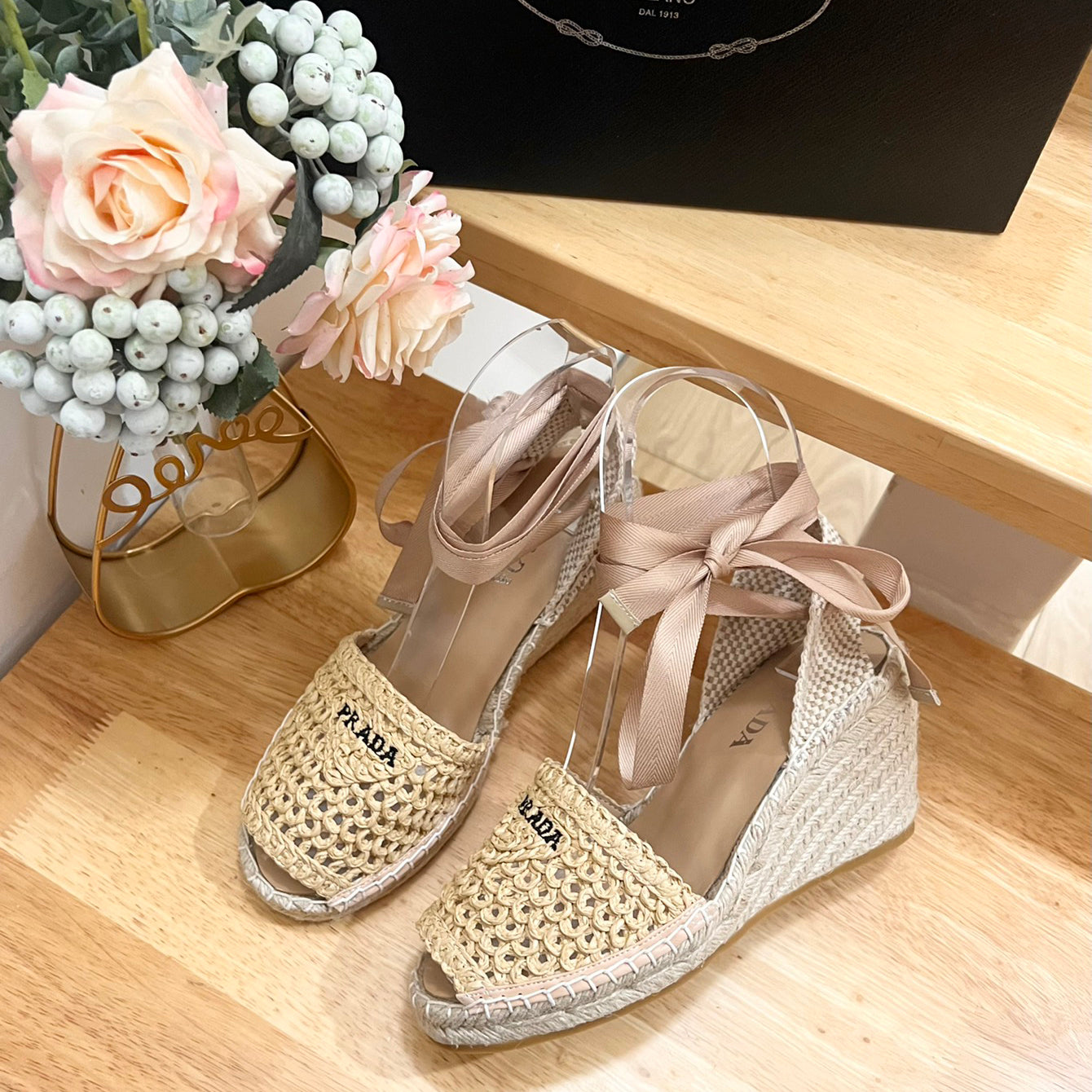 PRD Braided round toe wedge heel lace-up sandals bucket shoes 0724070902