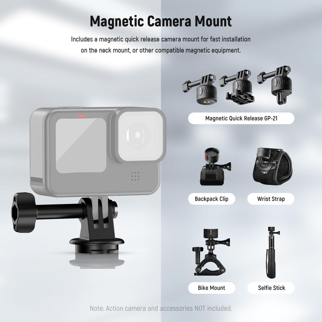 NEEWER Magnetic Neck Mount Compatible with GoPro Hero 13 12 11 MAX DJI Action 4 Insta360 15 Pro Max Samsung S23, Quick Release Flexible POV Action Camera Neck Mount Adapter & Holder