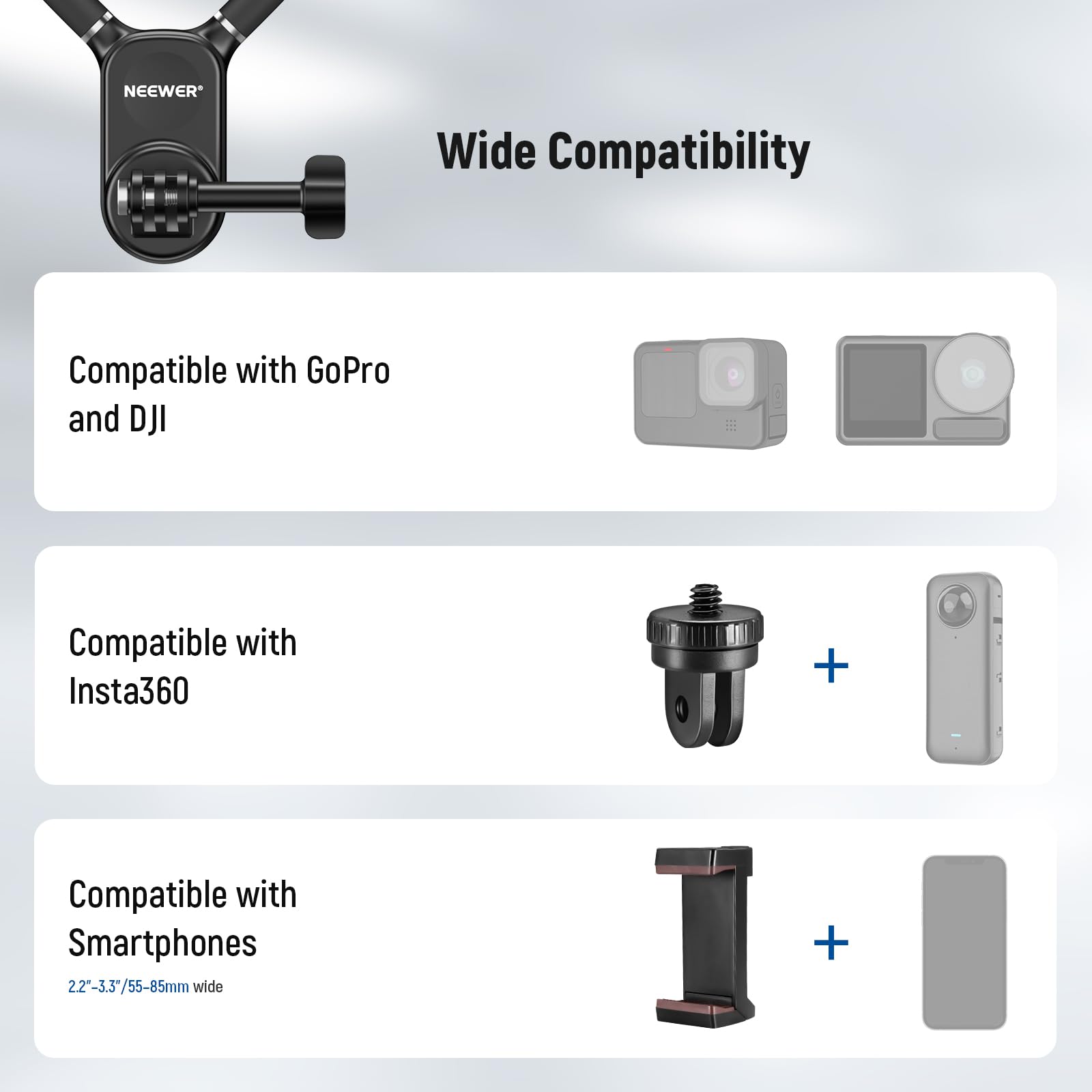 NEEWER Magnetic Neck Mount Compatible with GoPro Hero 13 12 11 MAX DJI Action 4 Insta360 15 Pro Max Samsung S23, Quick Release Flexible POV Action Camera Neck Mount Adapter & Holder