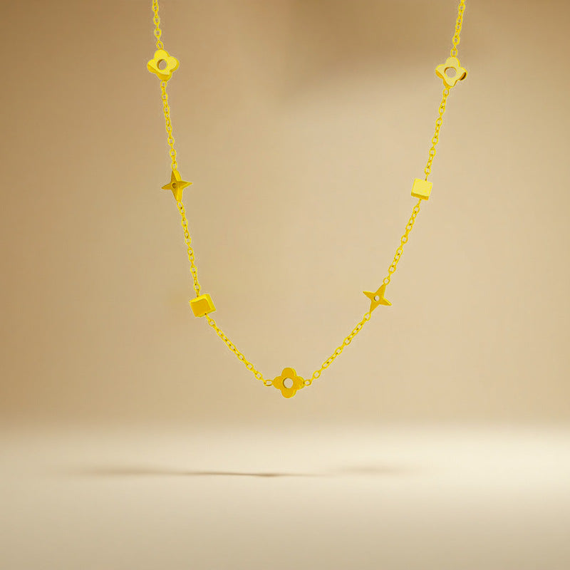 Geometric small square flower titanium steel necklace 2025081307