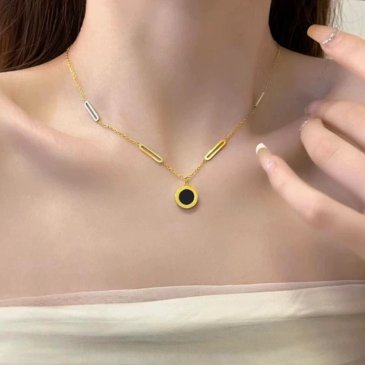 Roman numeral pendant titanium steel necklace 2025081101