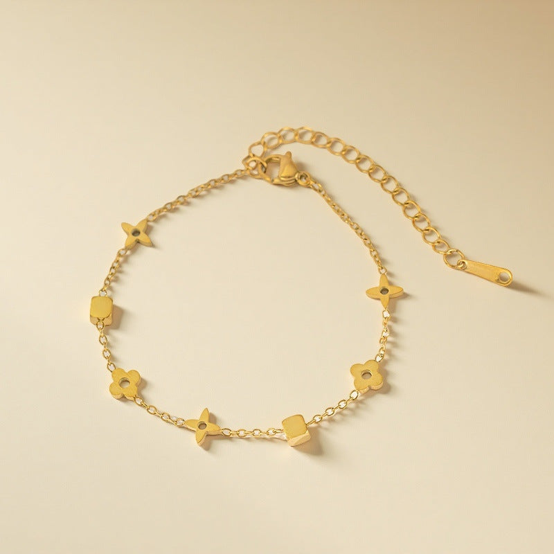 Geometric small square flower titanium steel necklace 2025081307