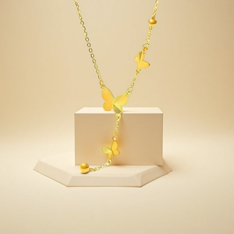 Elegant steel butterfly necklace bracelet 2025081201