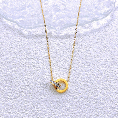 Roman double ring necklace, titanium steel necklace 2025081203