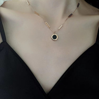 Roman numeral pendant titanium steel necklace 2025081101