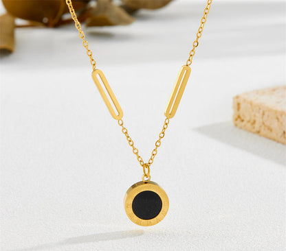 Roman numeral pendant titanium steel necklace 2025081101