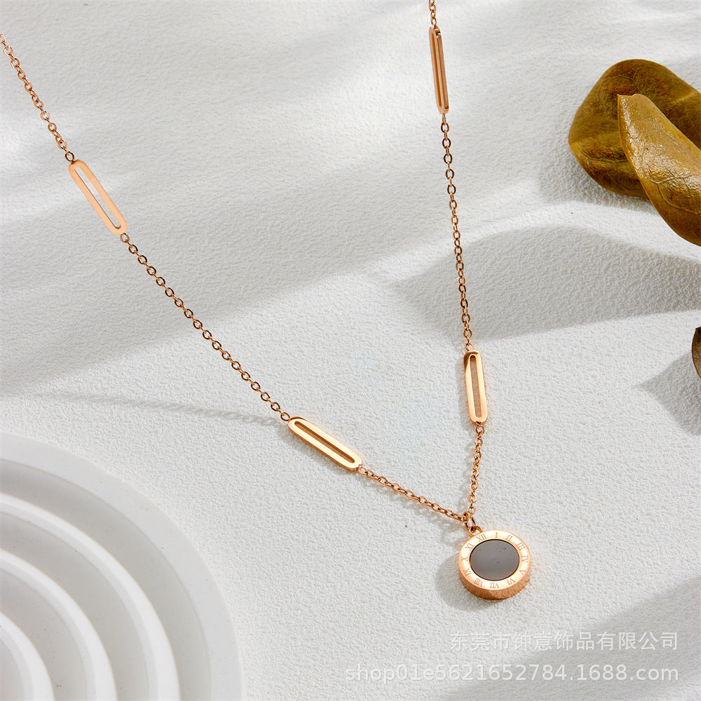 Roman numeral pendant titanium steel necklace 2025081101