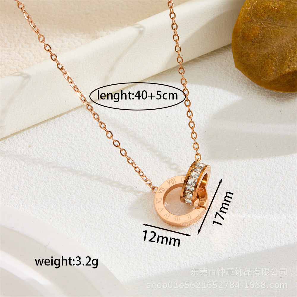 Roman double ring necklace, titanium steel necklace 2025081203