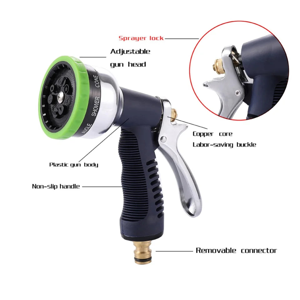 Garden High Pressure Water Gun 7&8-Pattern Adjustable Nozzle Hose Watering Sprinkler Lawn Pipe Multi-function Irrigation Sprayer