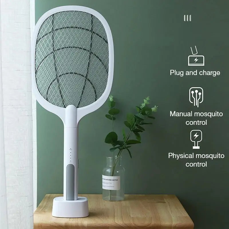 Portable handheld USB mosquito swatter electric shock three-layer mesh light