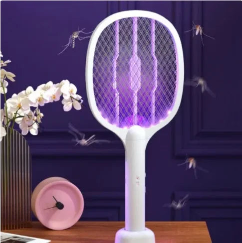 Portable handheld USB mosquito swatter electric shock three-layer mesh light
