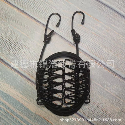Portable outdoor clothesline traveler household 12 clips windproof clothesline color drying elastic rope