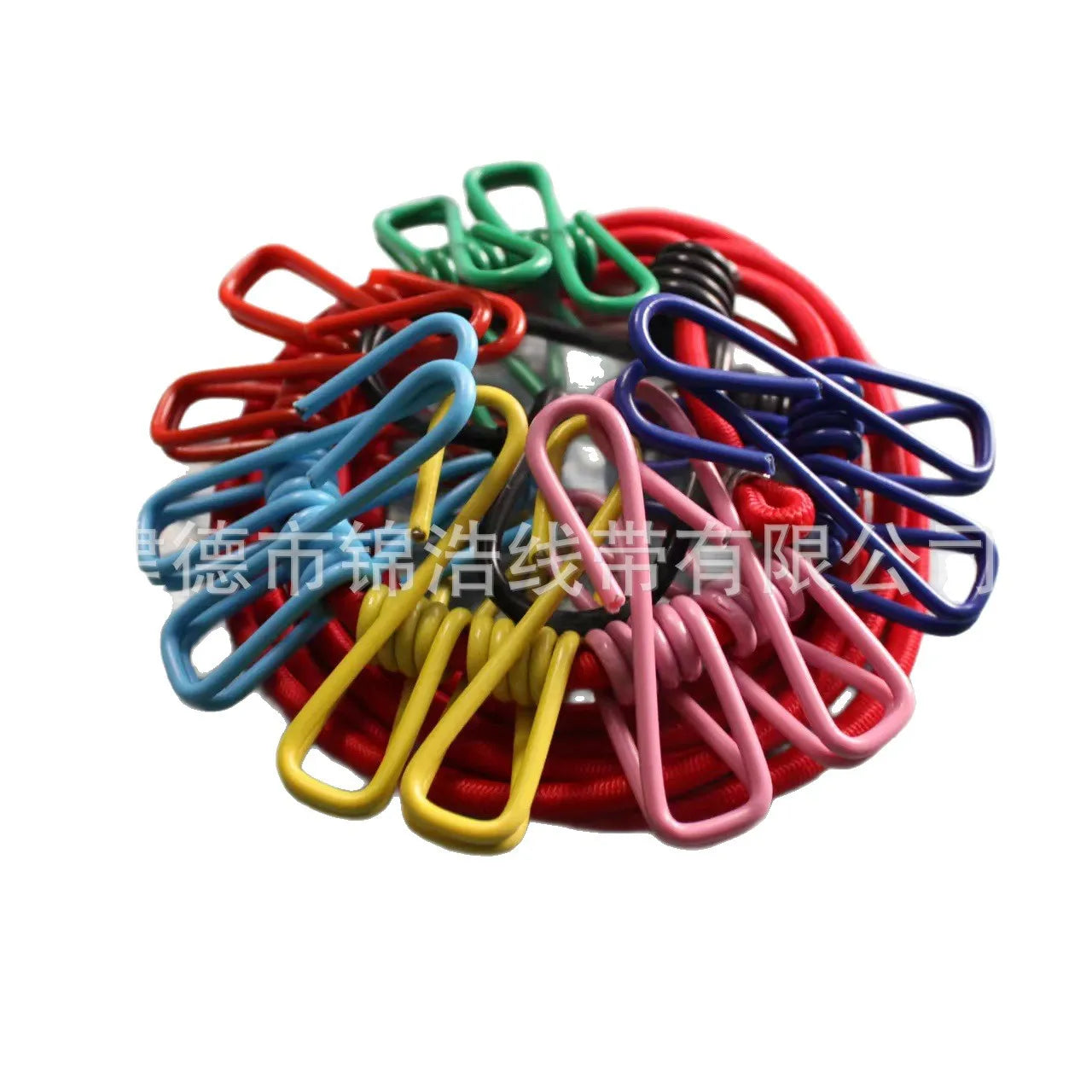 Portable outdoor clothesline traveler household 12 clips windproof clothesline color drying elastic rope