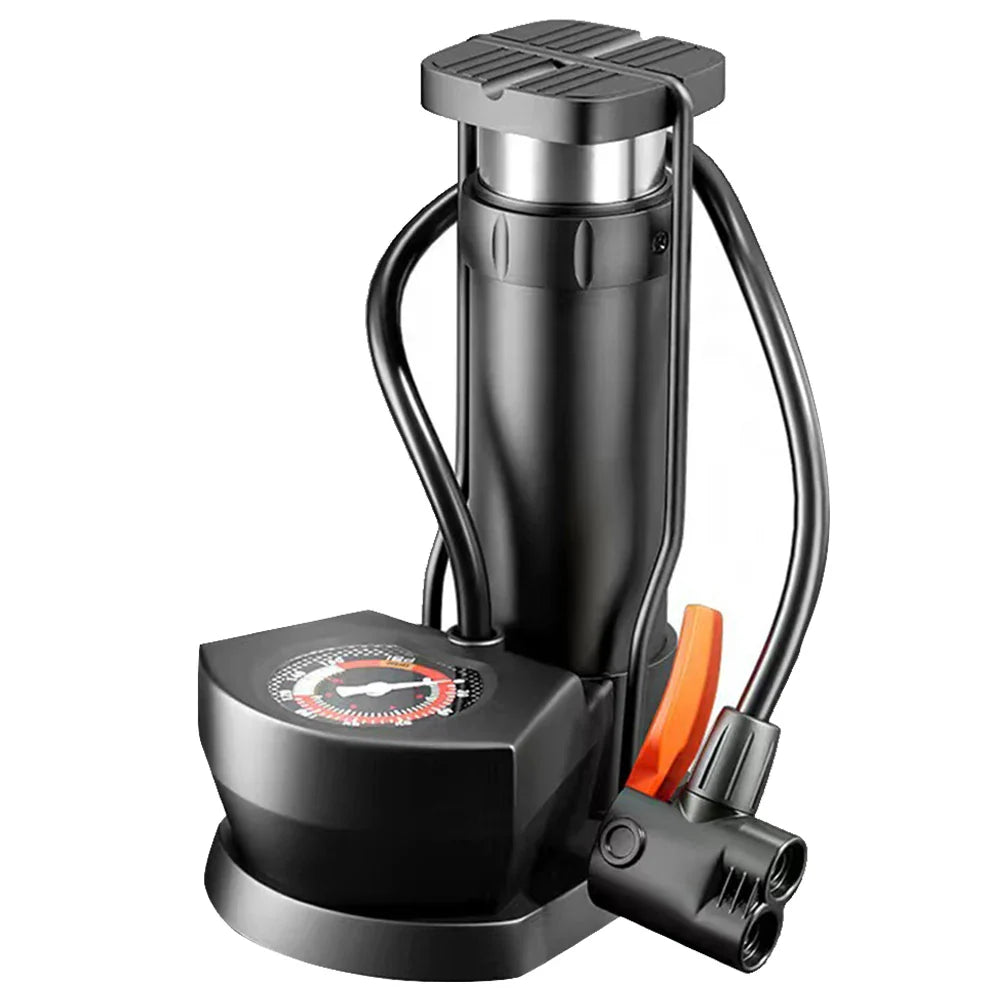 Portable High Pressure Bicycle Foot Pedal Pump with Gauge Quick Inflator Pump Electric Motorcycle Car Basketball Inflator