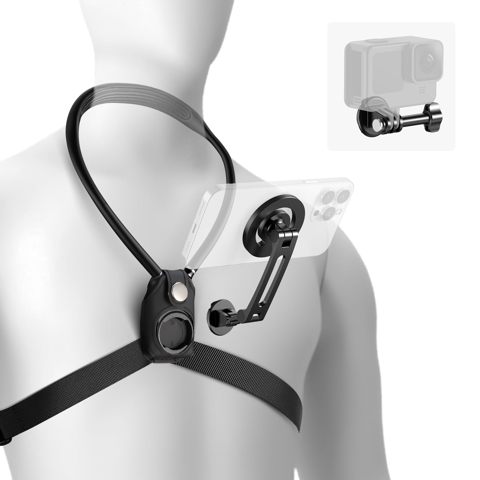 NEEWER Magnetic Neck Mount Compatible with GoPro Hero 13 12 11 MAX DJI Action 4 Insta360 15 Pro Max Samsung S23, Quick Release Flexible POV Action Camera Neck Mount Adapter & Holder