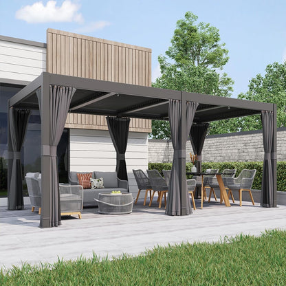 Aluminum Frame Louvered Pergola with Adjustable Rainproof Roof, Shaded Curtains and Netting