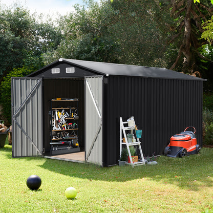 Metal Outdoor Storage Shed Heavy Duty Steel Garden Tool Shed, Black