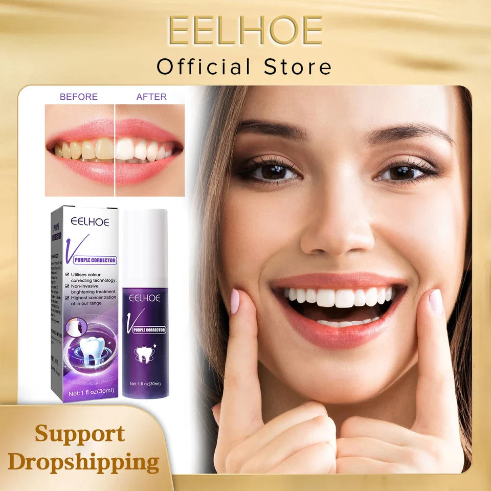 Remove yellow tooth stains, unpleasant odor, fresh mouth, fresh breath, purple toothpaste