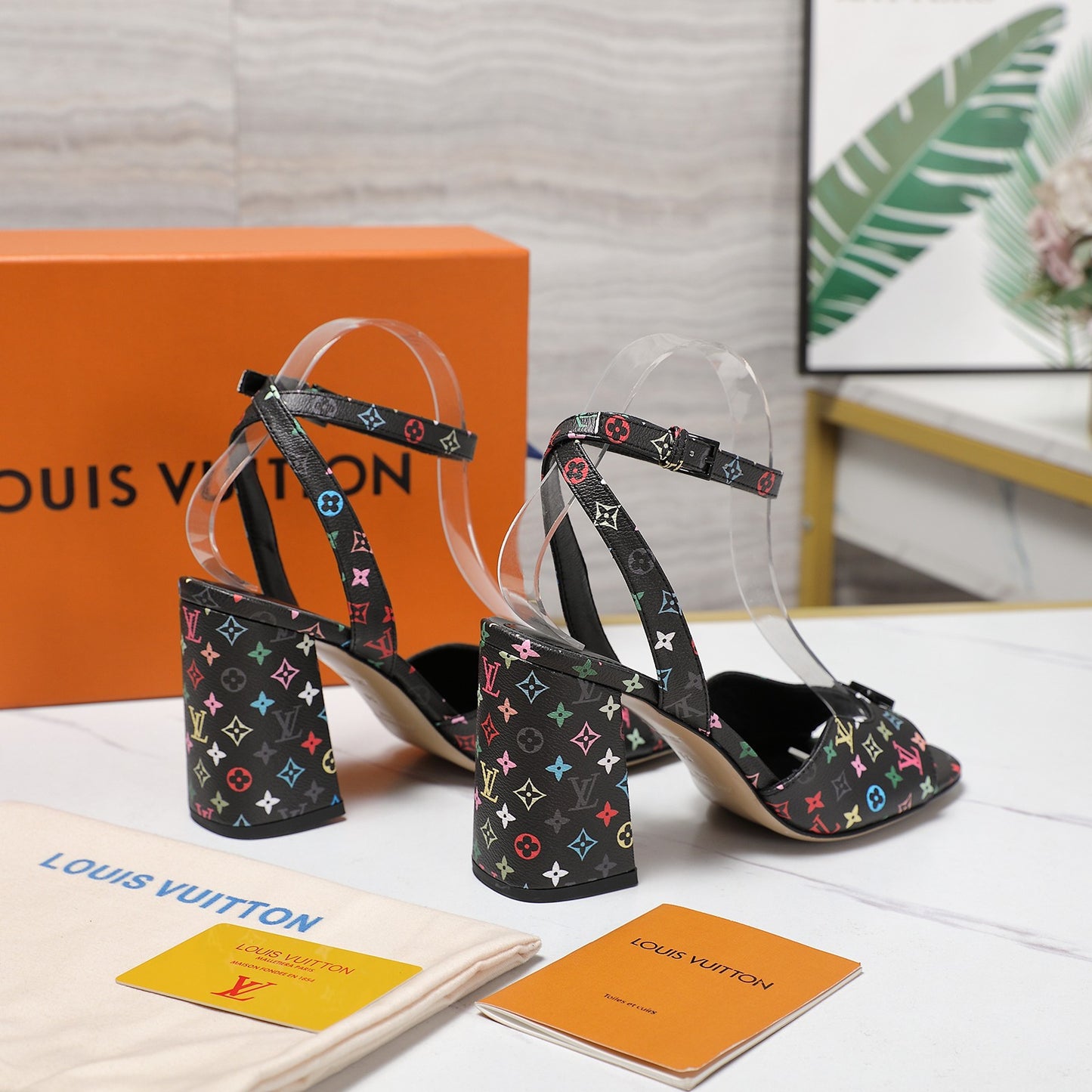 Lvv colorful printed high-heeled sandals 0725102304