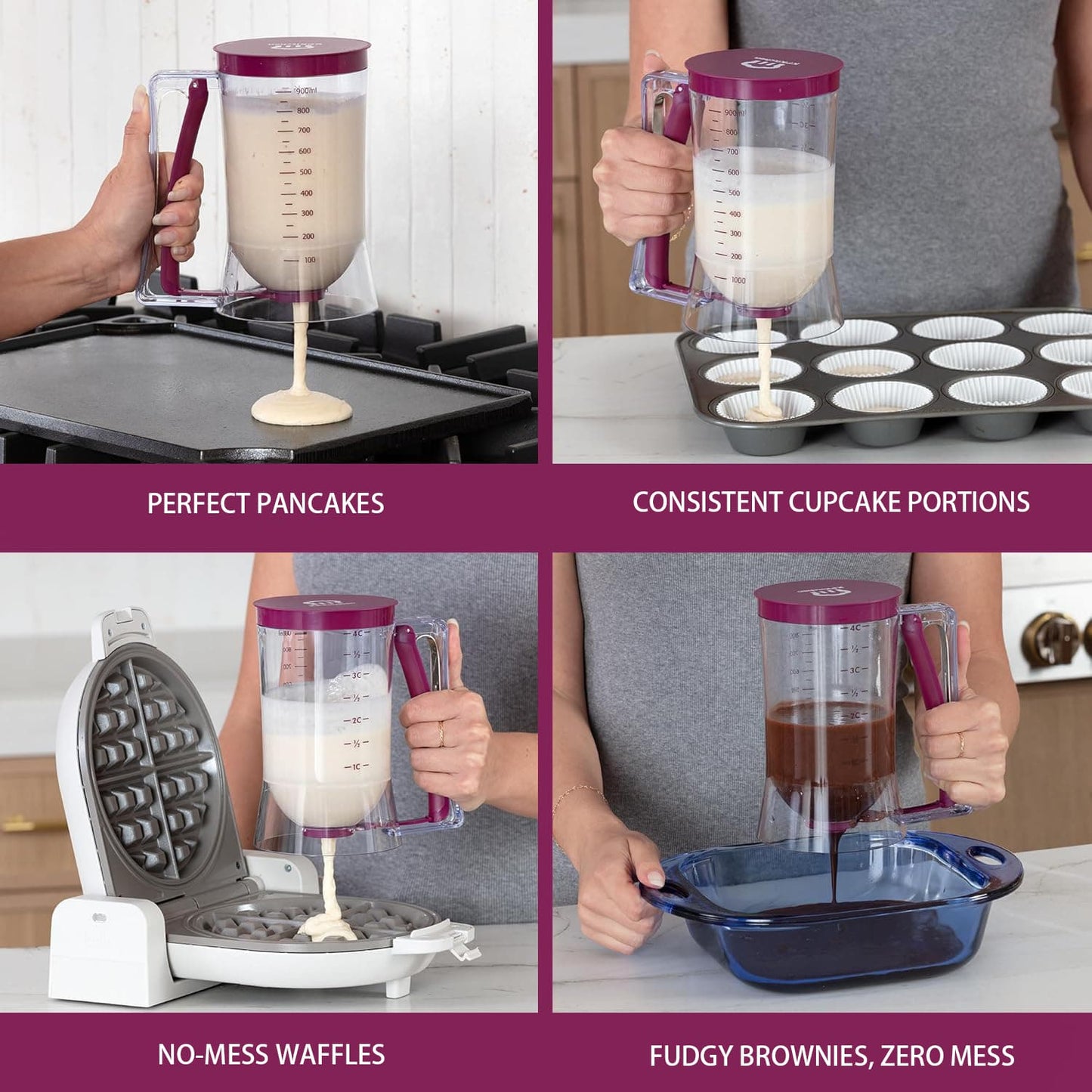 Pancake Batter Dispenser – 4-Cup No-Drip Dispenser with Handle