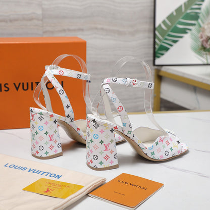 Lvv colorful printed high-heeled sandals 0725102304
