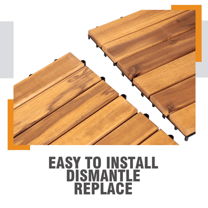 Acacia Wood Interlocking Flooring Tiles, 12 x 12 Inch Wood Deck Tiles