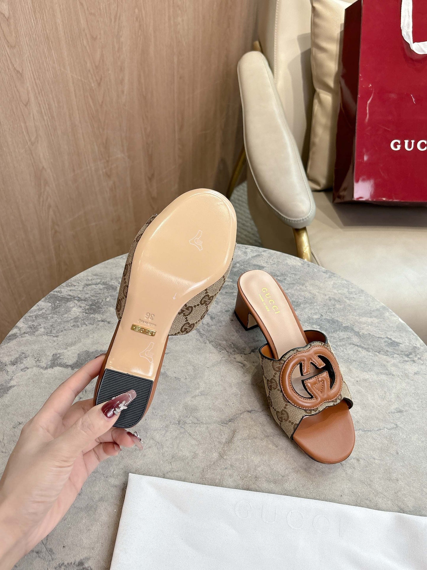 GG high-heeled slippers 0725101408