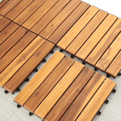 Acacia Wood Interlocking Flooring Tiles, 12 x 12 Inch Wood Deck Tiles