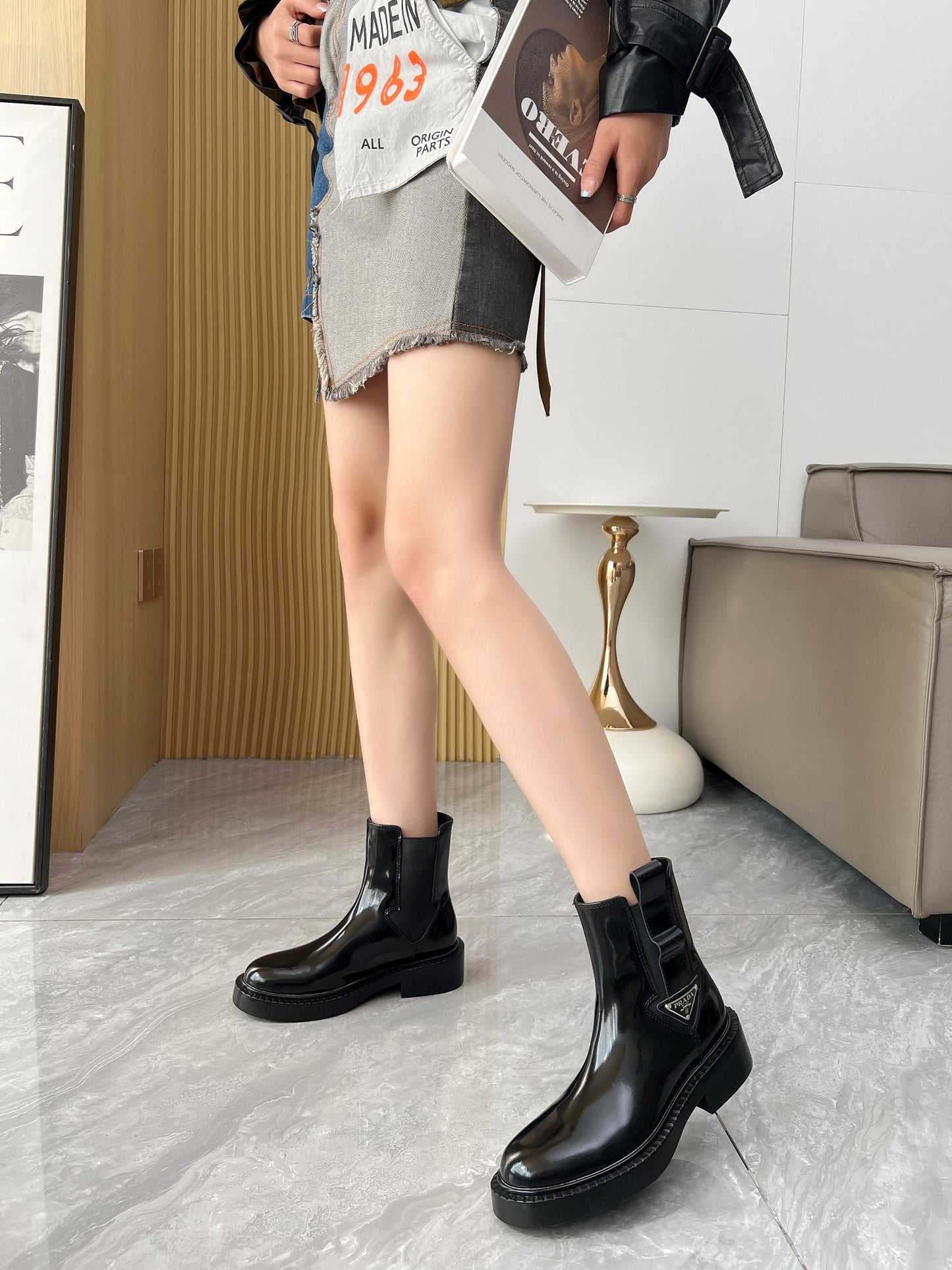 Prd new patent leather high-top boots 0725091501