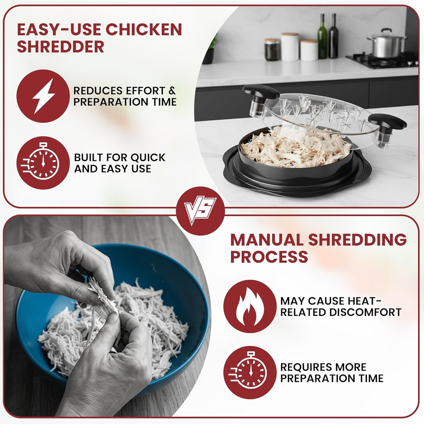 Chicken Shredder – Large Twist Tool with Brush, Fork & Anti-Slip Base