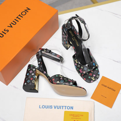 Lvv colorful printed high-heeled sandals 0725102304