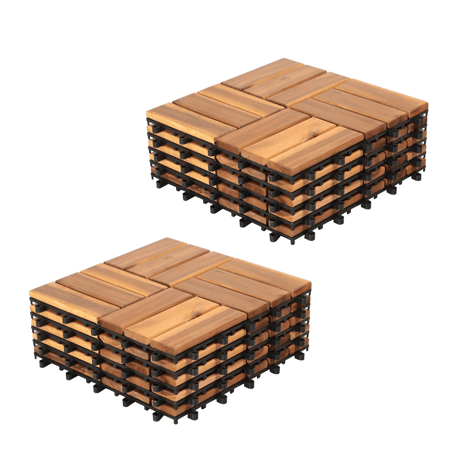 Acacia Wood Interlocking Flooring Tiles, 12 x 12 Inch Wood Deck Tiles