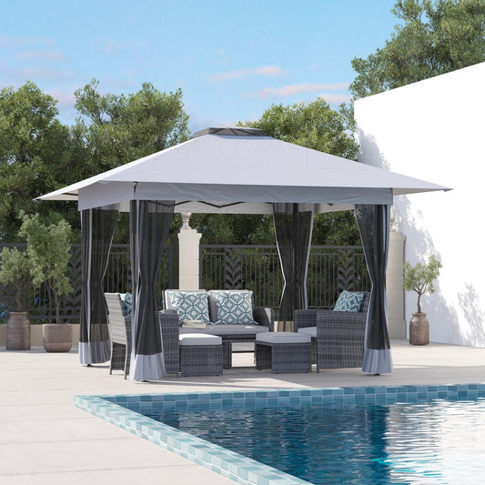 13’x13’ Pop Up Gazebo With Mosquito Netting, Outdoor Canopy Tent Shade, 5 colors, Metal Frame
