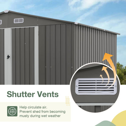 10' x 8' Outdoor Storage Shed, Metal Garden Tool Shed with Lockable Door