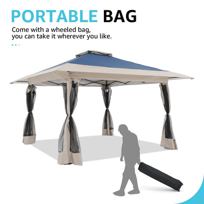 13’x13’ Pop Up Gazebo With Mosquito Netting Outdoor Canopy Tent Shade, Metal Frame