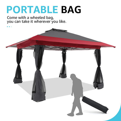 13’x13’ Pop Up Gazebo With Mosquito Netting Outdoor Canopy Tent Shade, Metal Frame