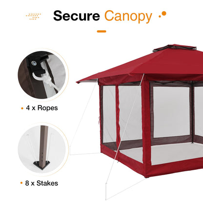 13’x13’ Pop Up Gazebo With Mosquito Netting, Outdoor Canopy Tent Shade, 5 colors, Metal Frame