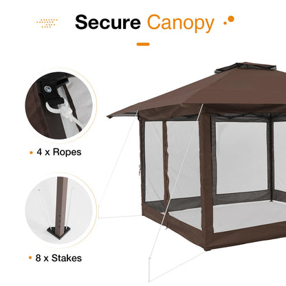 13’x13’ Pop Up Gazebo With Mosquito Netting, Outdoor Canopy Tent Shade, 5 colors, Metal Frame