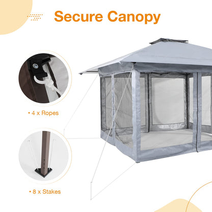 13’x13’ Pop Up Gazebo With Mosquito Netting, Outdoor Canopy Tent Shade, 5 colors, Metal Frame