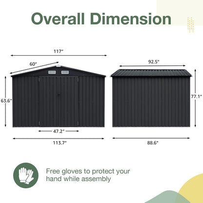 10' x 8' Outdoor Storage Shed, Metal Garden Tool Shed with Lockable Door