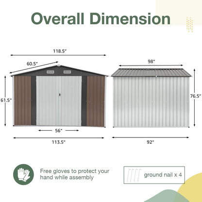 10' x 8' Outdoor Storage Shed, Metal Garden Tool Shed with Lockable Door