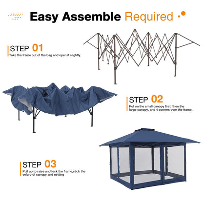 13’x13’ Pop Up Gazebo With Mosquito Netting, Outdoor Canopy Tent Shade, 5 colors, Metal Frame